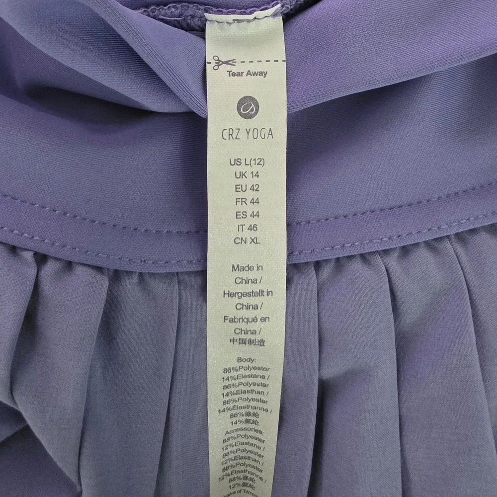 CRZ YOGA Purple Pleated Tennis Skirt Women L 12 Athletic Skort with‎ Pockets - Picture 2 of 6